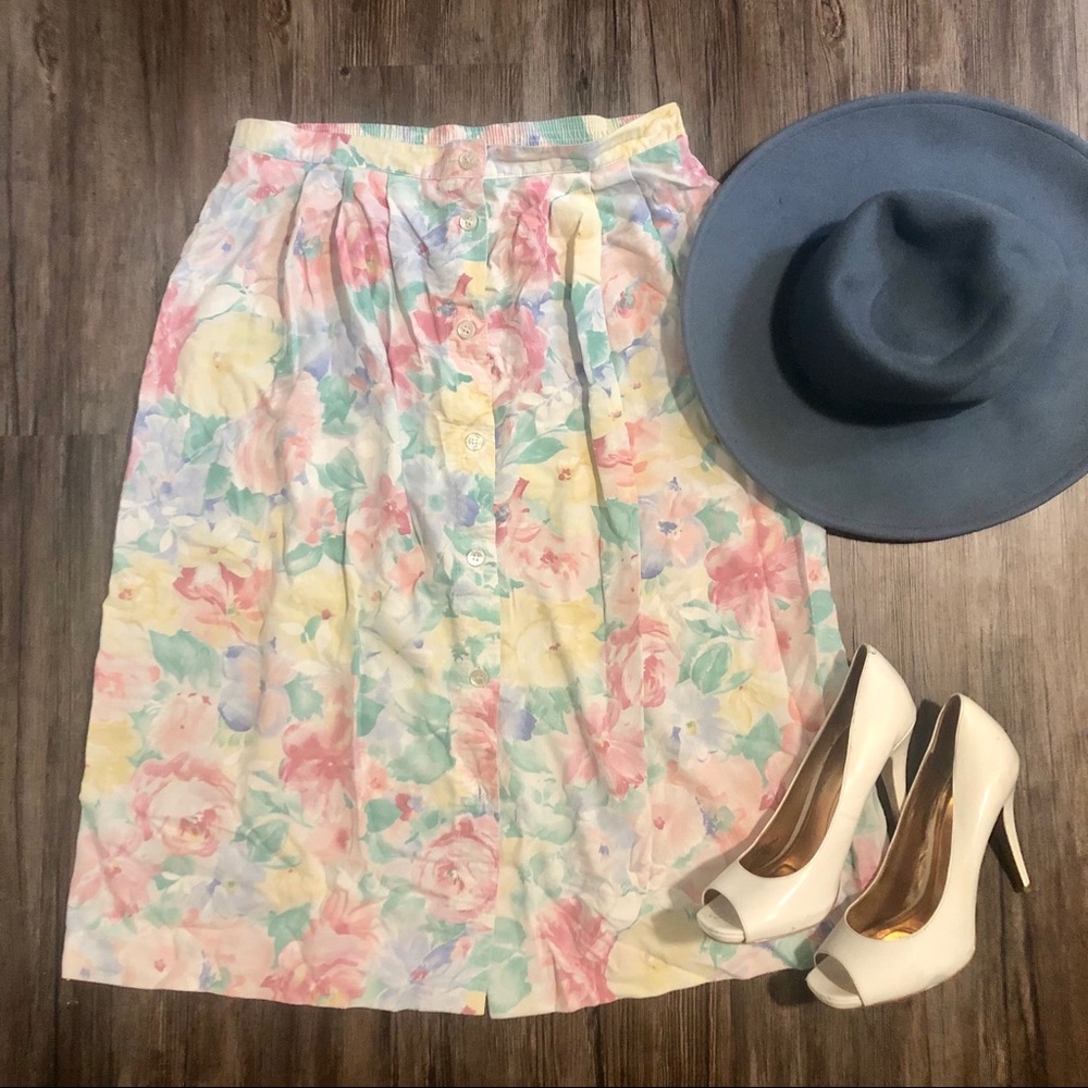 Vintage Alfred Dunner Midi Floral Skirt Pastel